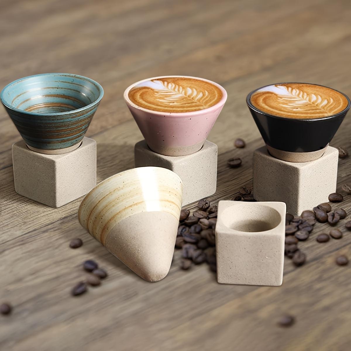 2 Pack 90ml/3oz Coarse Pottery Coffee Mug with Base, Ceramic, Creative Triangular Cone Shape Porcelain Mug, Stoneware Funnel Coffee Cup Set, Cone Shape Porcelain-Cup Tea-Cup for Coffee, Tea, Latte And Milkshake, Coffee Drinkware