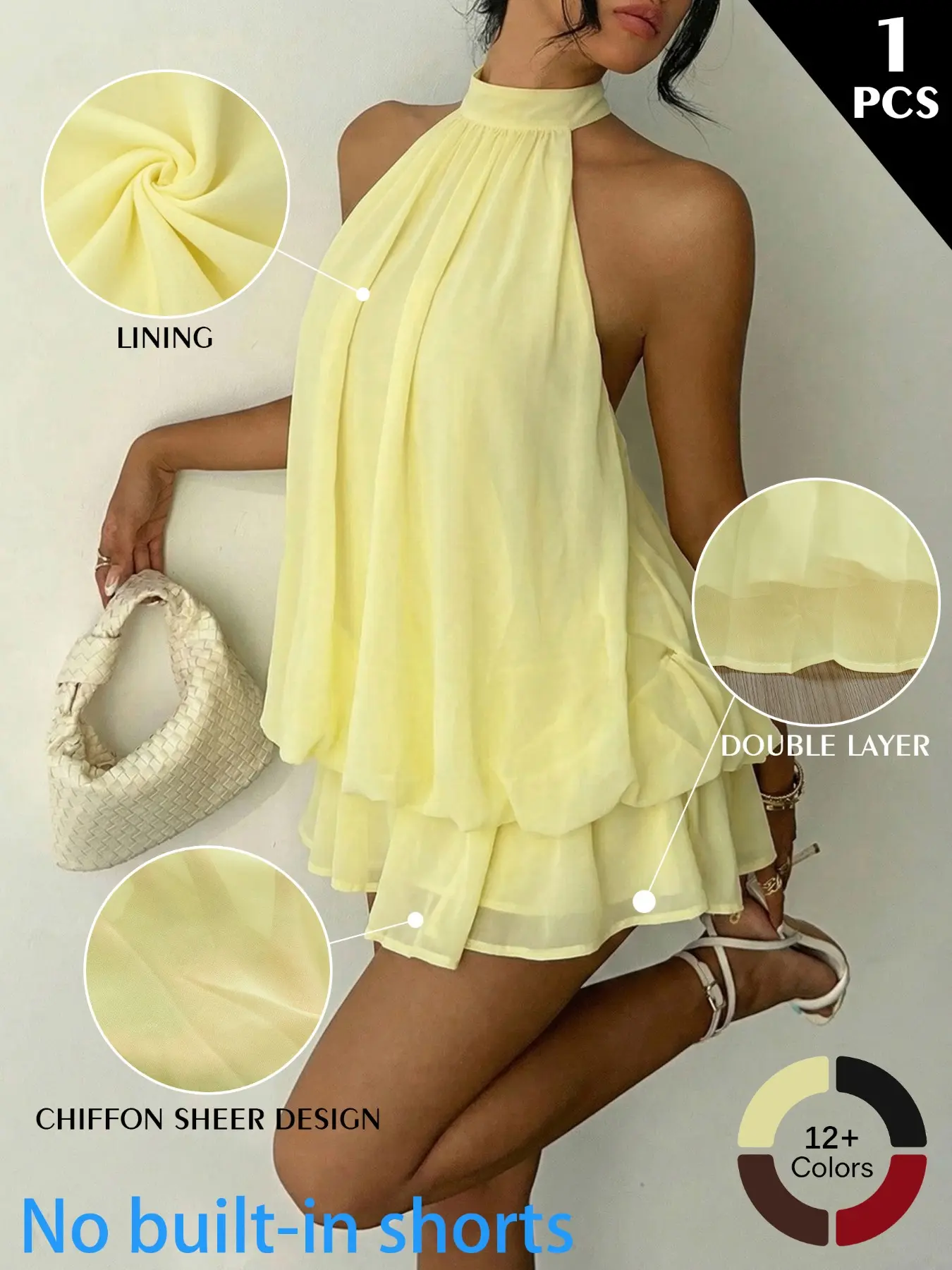 Women's Summer Fashion Party Halter Tie Back Mini Dress, Slim-Fitting Casual Elegant Short Sleeveless Dress for Home Outdoor City Style