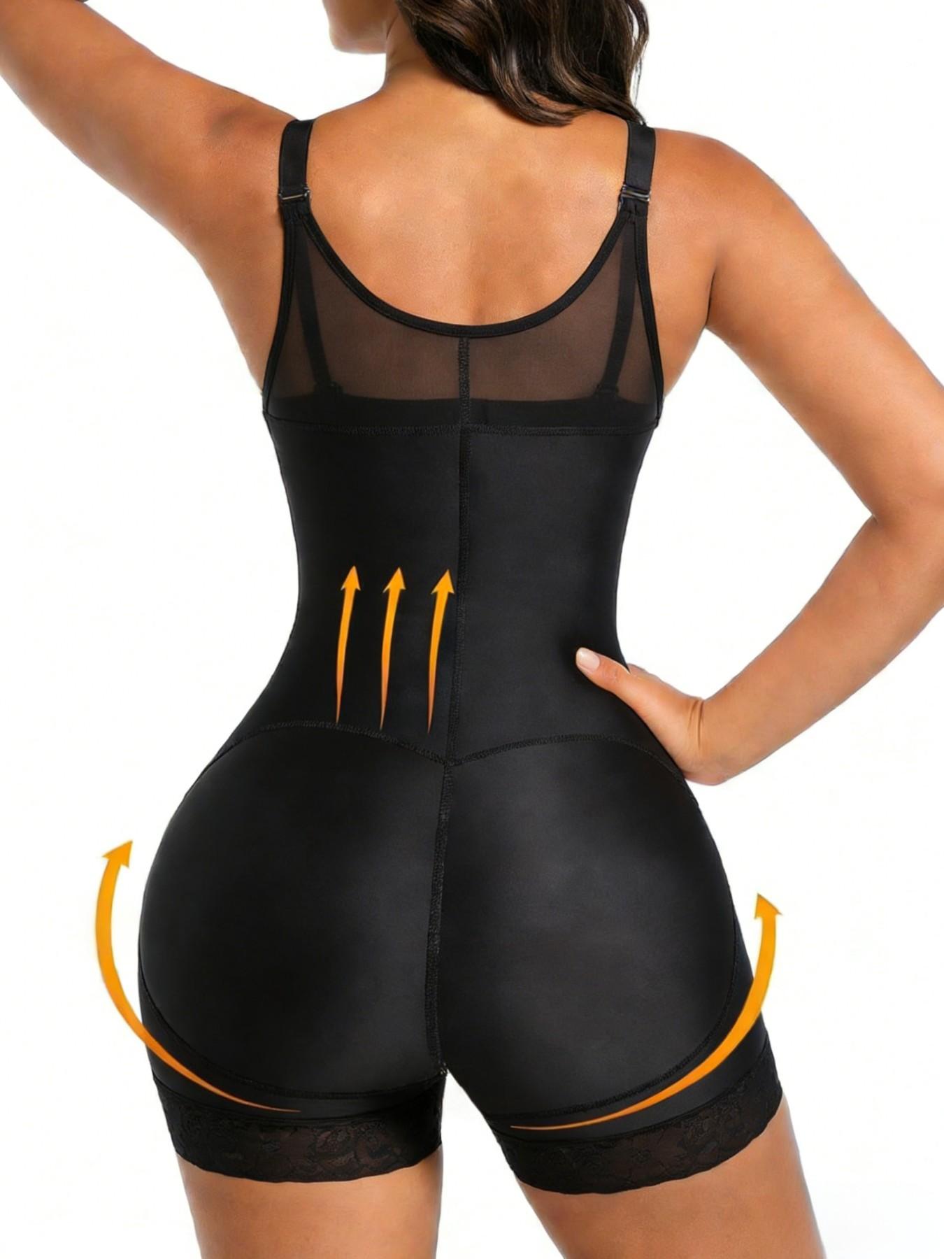 1 Count Women's Compressing Body Shaper, Fajas, Adjustable 4 Row Hooks Colombian Shapewear, Tummy Control Shapewear Bodysuit, Solid Color Jumpsuit, Open Bust Bodysuit, Suitable For Training Or Sports