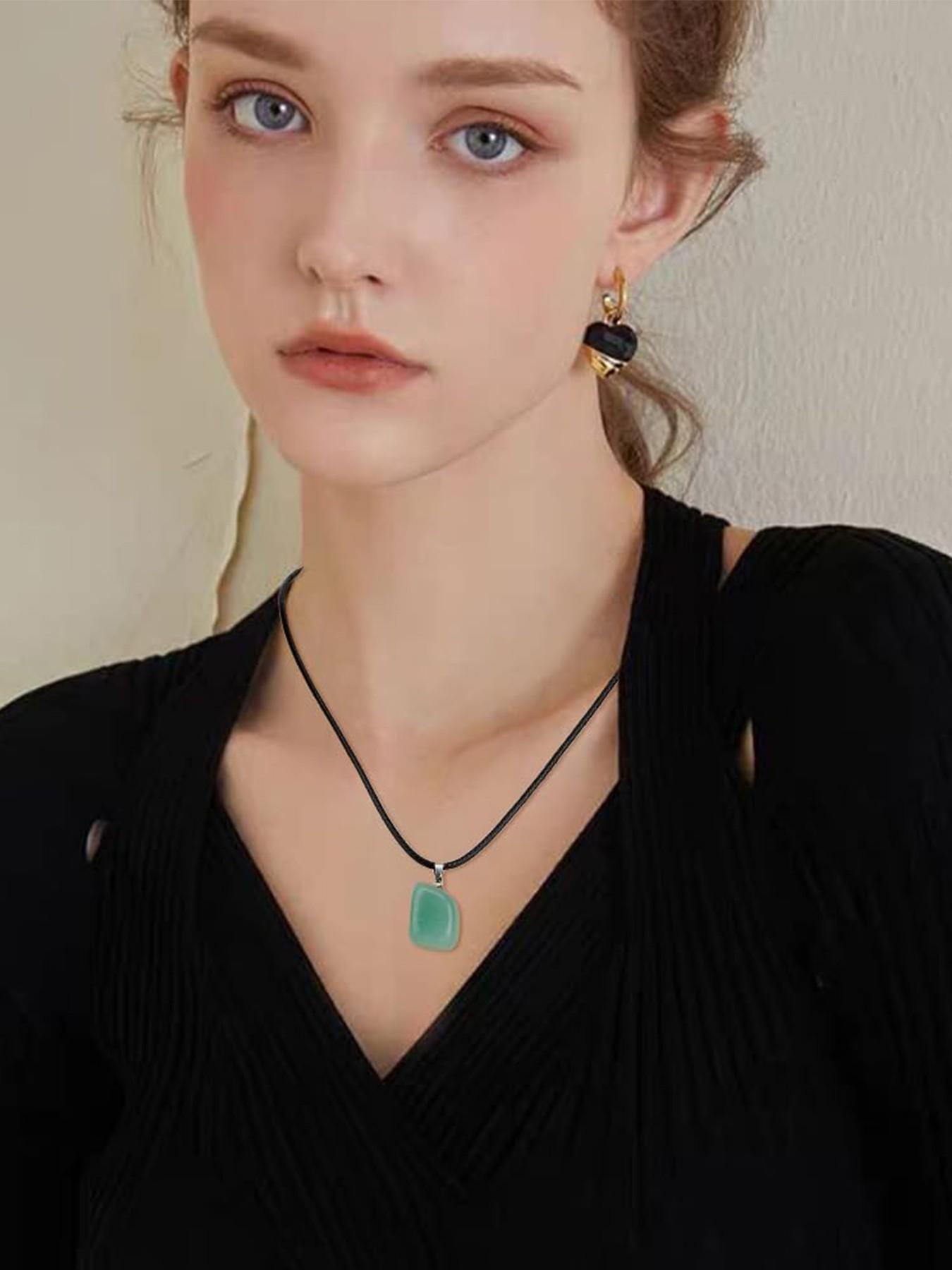 1 Piece Randomly Natural Stone Necklace in more than 20 Colors Black Faux Leather Necklace Cords, Size Small Big Available