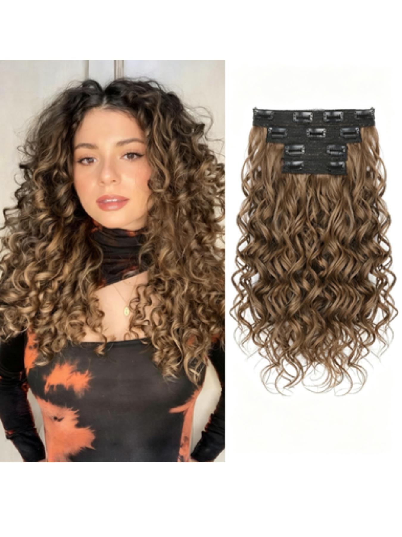 Curly Hair Extensions, 4PCS 16 inch Clip in Hair Extensions Lace Weft Short Curly Hair Extensions Clip Ins Invisible Natural Hairpieces for Women