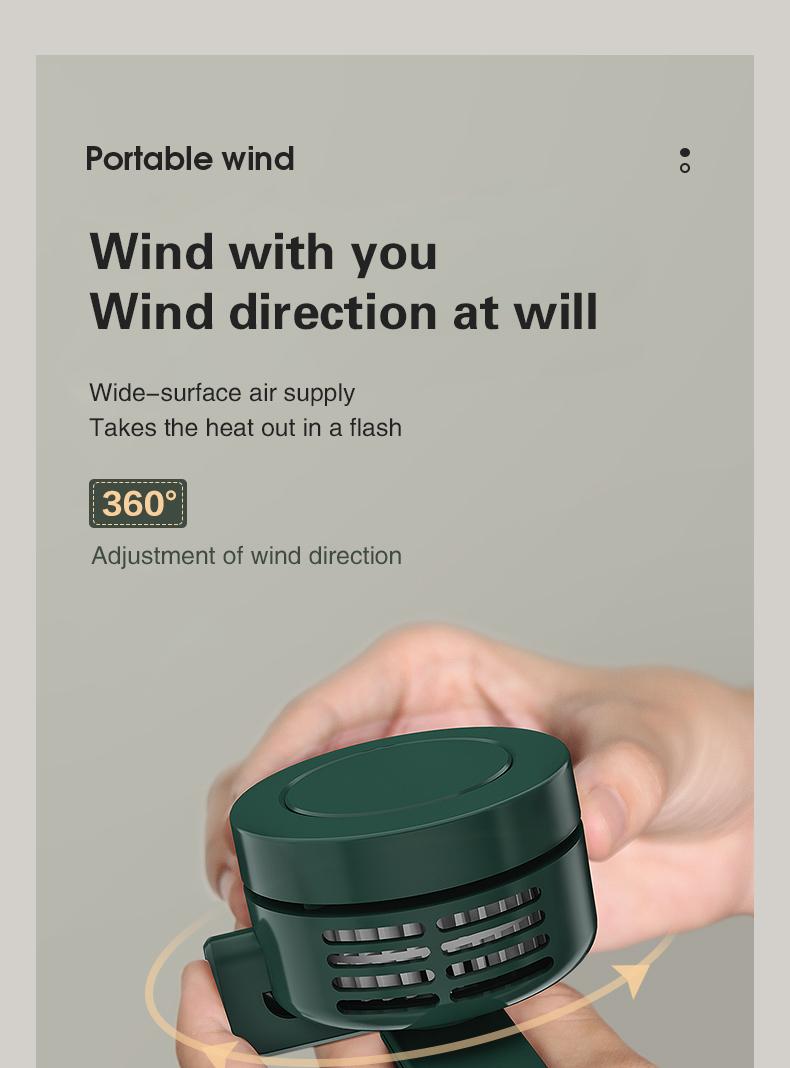 Mini Wearable Waist Fan – 360° Rotating Bladeless Airflow, USB or Battery Operated, Hands-Free Cooling for Hiking, Farming, and Camping