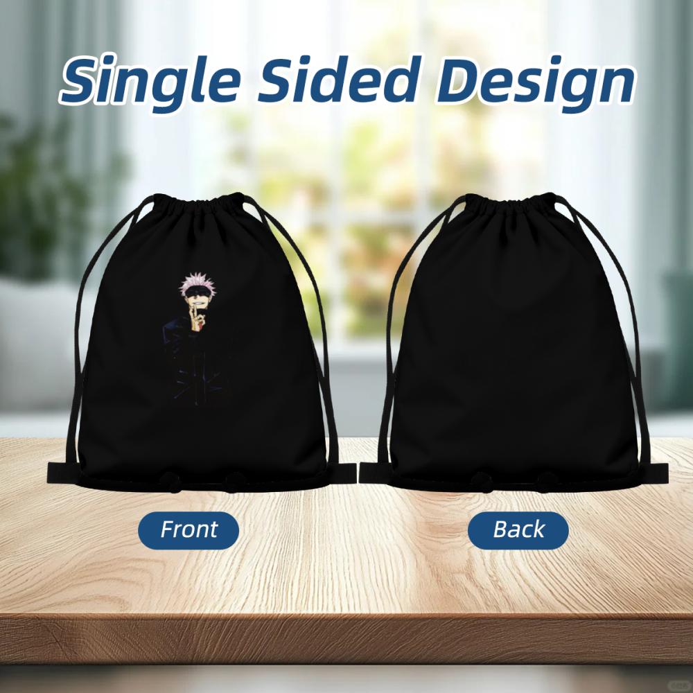 Anime Jujutsu Kaisen Gojo Satoru Insane Style Printed Drawstring Bag, Lightweight Black Cinch Tote Backpack for Gym Sport, Otaku Fan Gift Bag backtoschool