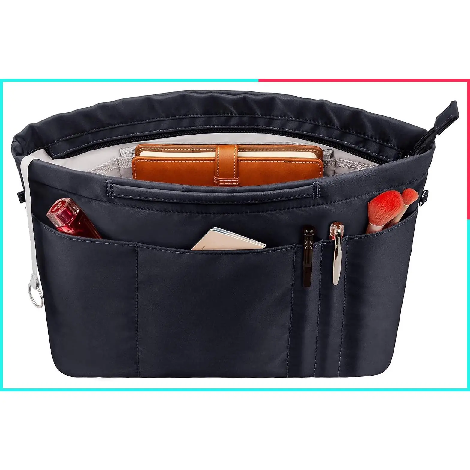 Purse Insert Organizer for Tote Handbag, Zippered Bag in Bag Liner with 14 Pockets for Women