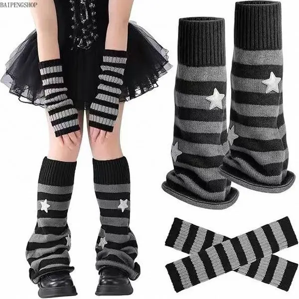 Y2K Women Star‑Print Leg Warmers & Arm Warmers, Retro Stretchy Leg Covers, Trendy Streetwear Accessories, Soft Elastic Fashion Set for Daily Outfits, Party and Dance Performance