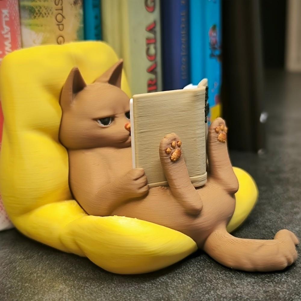 Charming Reading Cat Statue Set, Focused Kitty Figurine for Home Decor, Desktop Ornament, Perfect Holiday Gift
