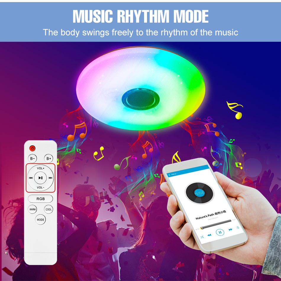 RGB LED Bluetooth Ceiling Light DSP Music Melody Player BT APP Control 256Colors Dimmable 100-240V Smart Timer Switch Memory Function Bedroom Living Room Colorful Atmospheric Night Lamp Festival Party Mlticolor Mood Rhythm Decoration Lighting with Remote