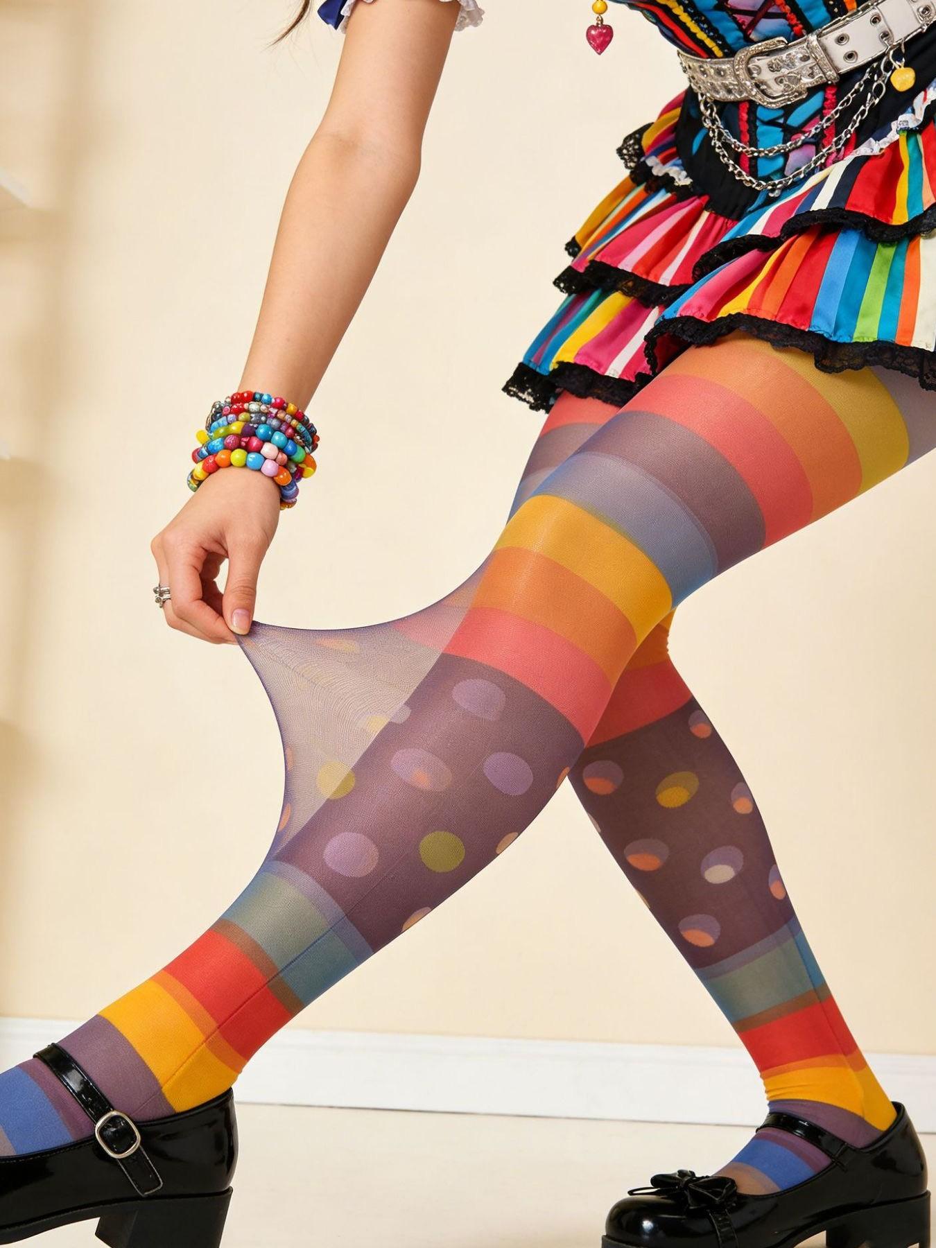 Extreme Minimalist Rainbow Stocking, Dopamine Colorful Stripe Stocking, Summer Thin Anti-Pickup Durable Full-Length Stocking