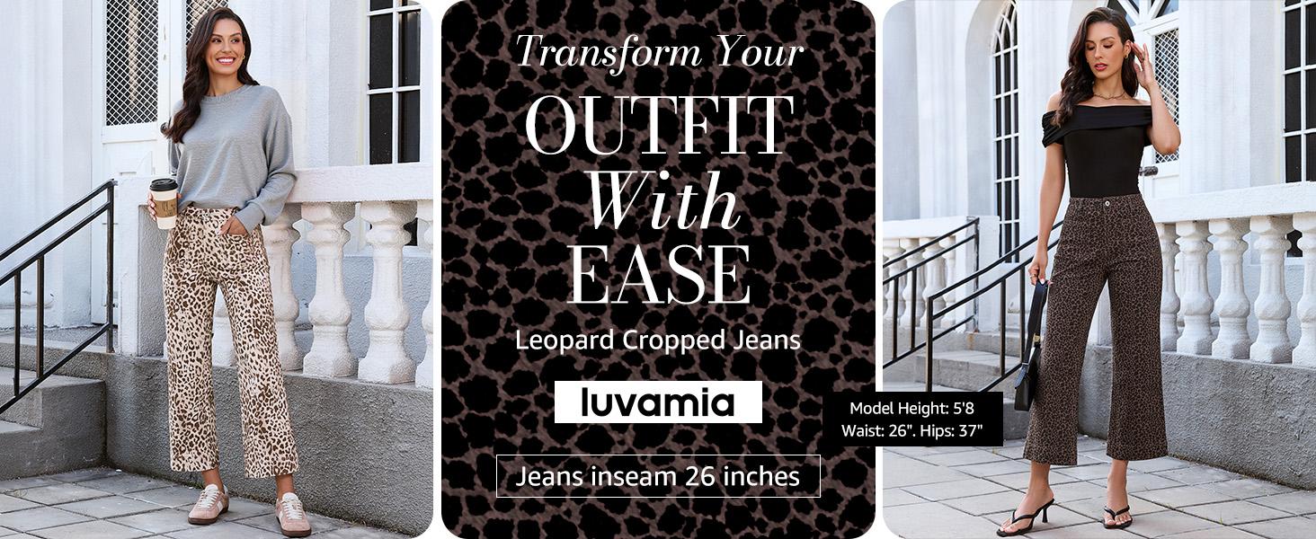 luvamia Wide Leg Jeans for Women High Waisted Leopard Cheetah Print Stretch Cropped Denim Pants Patch Pocket Flare Jeans