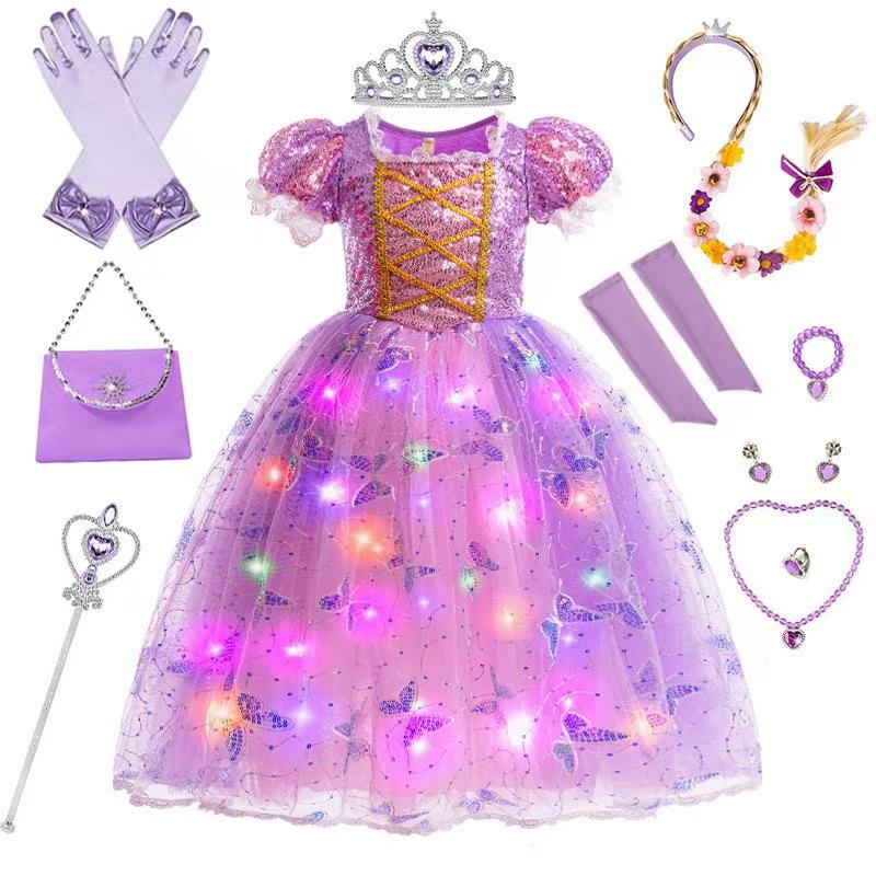 (New)Girl's Light-Up Princess Dress with Gloves, Lining - Perfect Themed Parties and Holiday Gifts, LEADTEX Costume Decoration
