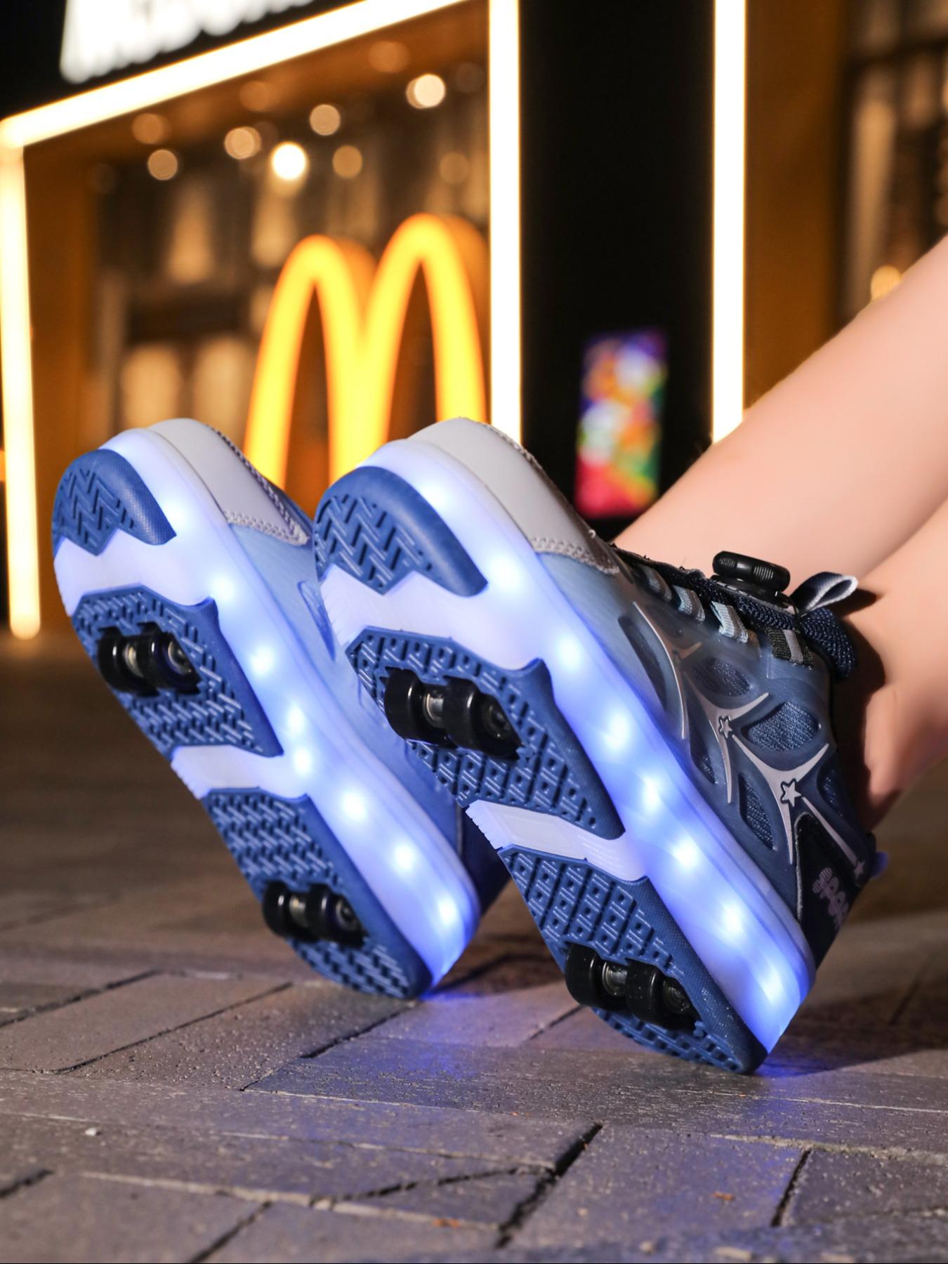 Boys Four-Wheel Roller Skates, New Wheel Shoes, Adjustable Rotating Buckle, Breathable Lightweight Durable Dual Wheels, Shoes With Wheels