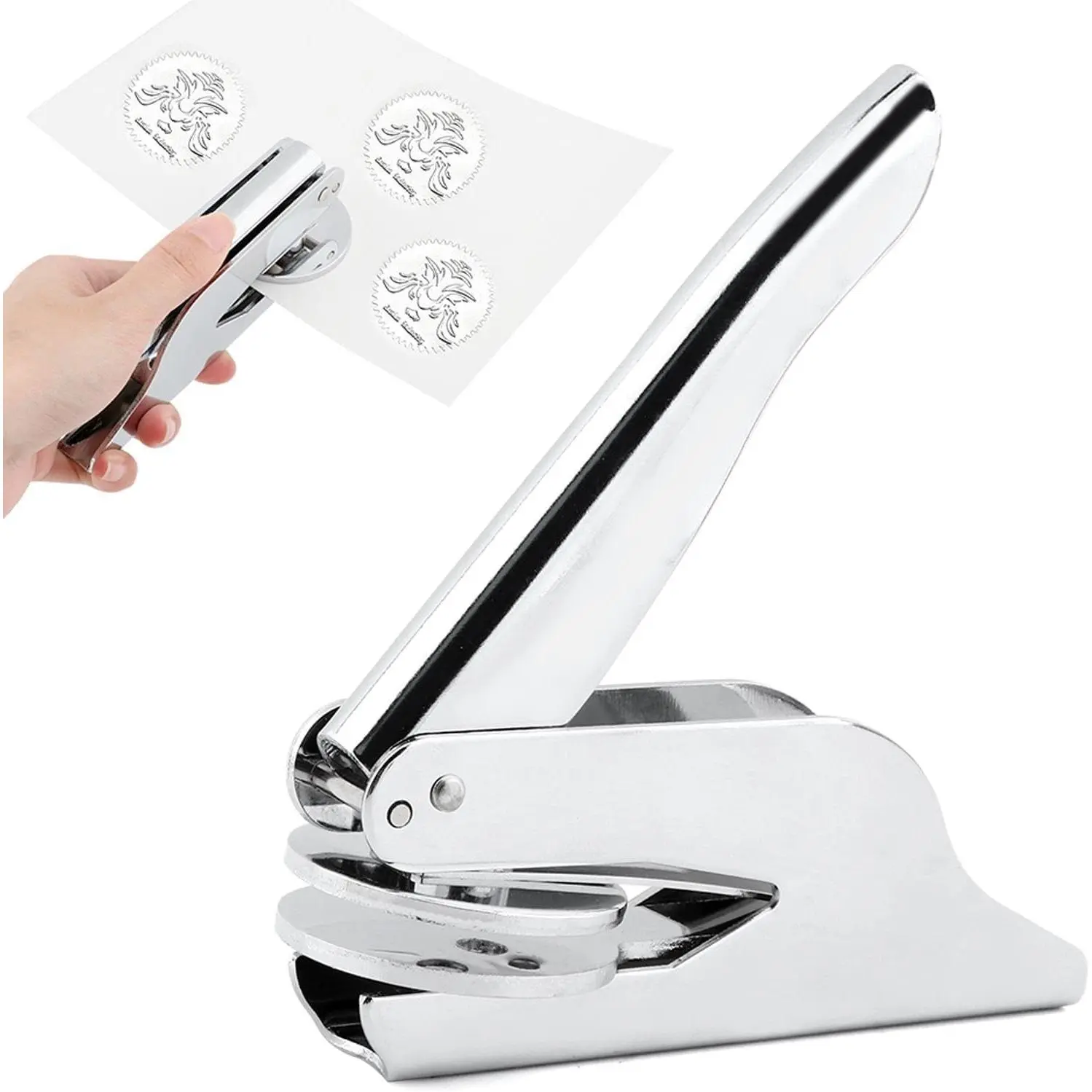 Hand-Held Book Embossing Embosser Stamp, Library Stamp for Books, Business Cards and Paper, Silver Color