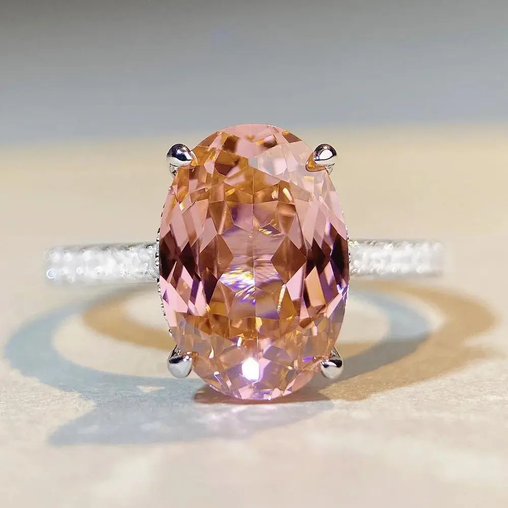 Luxury Solid Platinum PT950  Women's Light Pink Pigeon Egg 6 karat Diamond Ring
