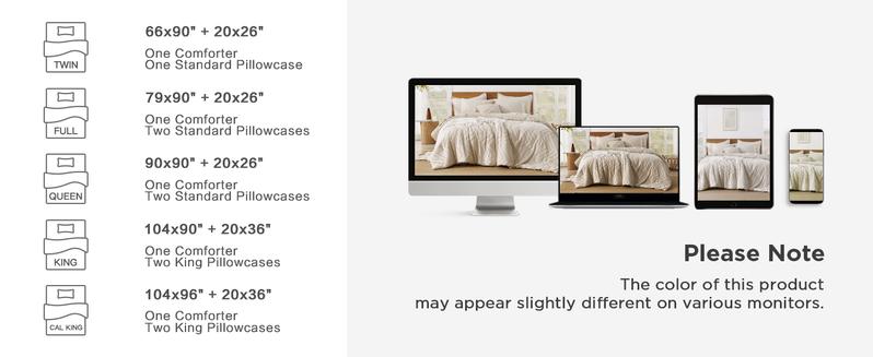 Litanika 3-Piece Comforter Set - Lightweight & Fluffy Down Alternative Bedding | Chevron Tufted Design | All-Season Comfort (Multiple Colors/Sizes)