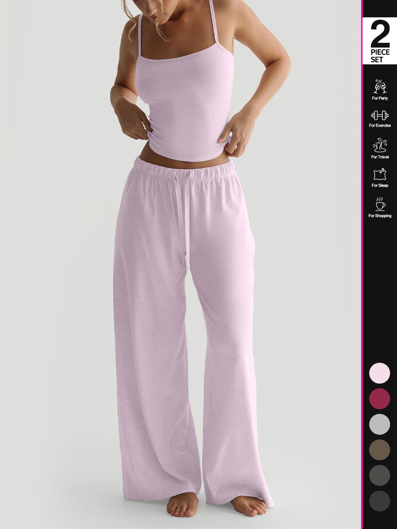Women's Solid Cami Top & Wide Leg Pants Loungewear, Casual Comfy Pyjama Set for Women, Women's Sleepwear for Summer, Homewear, Pajama Set