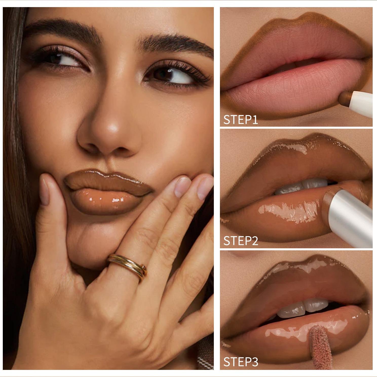 3 Piece Matte Lip Liner Set, Water Gloss Lipstick Makeup Combo, Long-Lasting Non-Fading, Easy Application, Perfect for Students and Dates, Lippie Pencil Kit