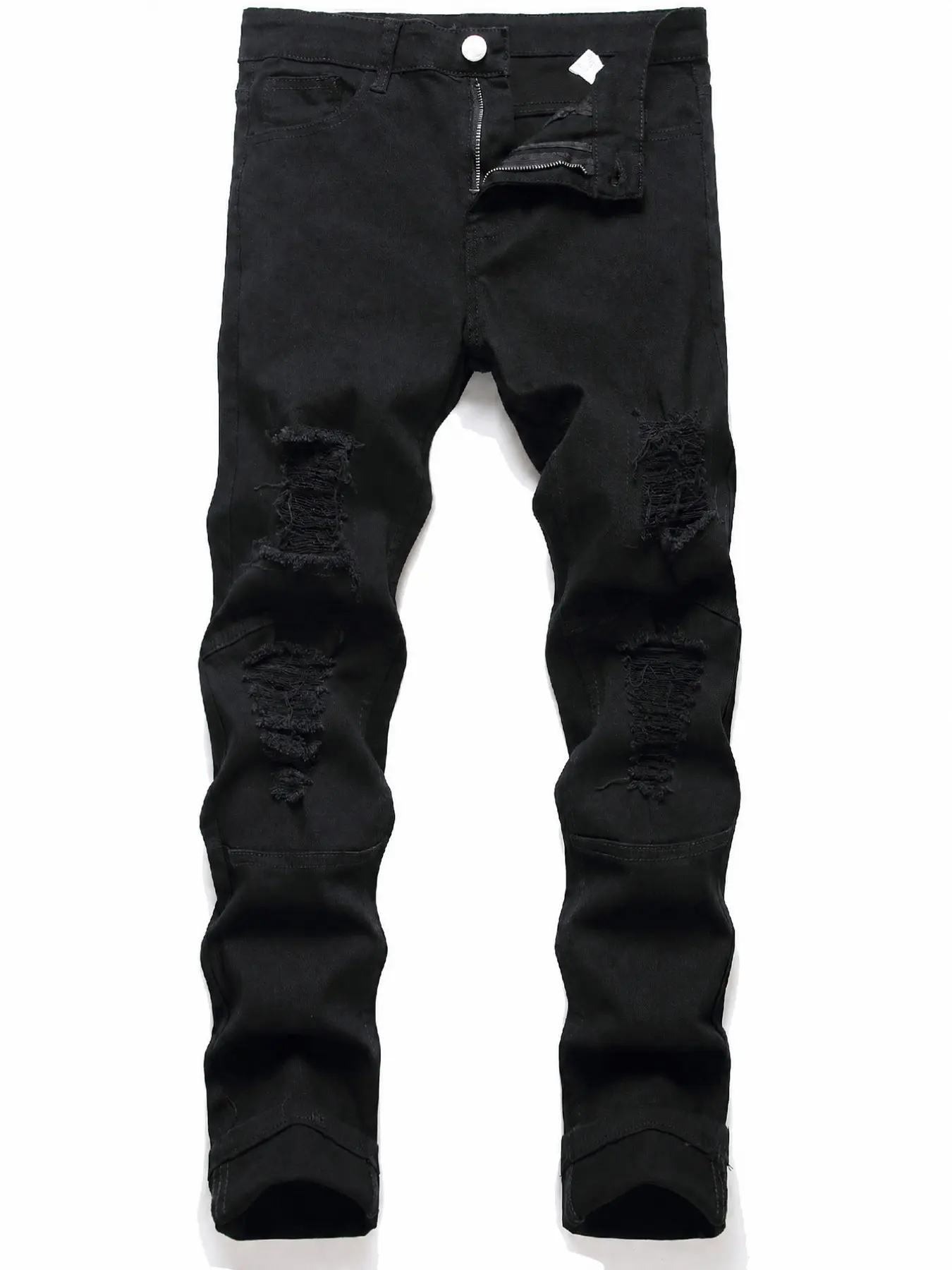 High-Quality Washed Denim Men's Tight-Fit Ripped Long Pants, All-Day Comfortable Fit, Daily Commute Workwear, Streetwear, Versatile Multi-Size Men's Pants