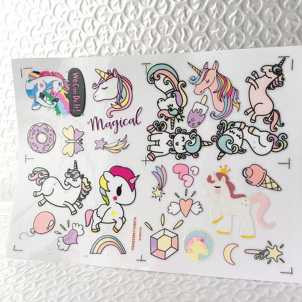 Rainbow Horse Theme Transparent Transfer Sticker, Waterproof Cloud Decorative Sticker, for Cups, Helmets, Skateboards, Phones, Gifts