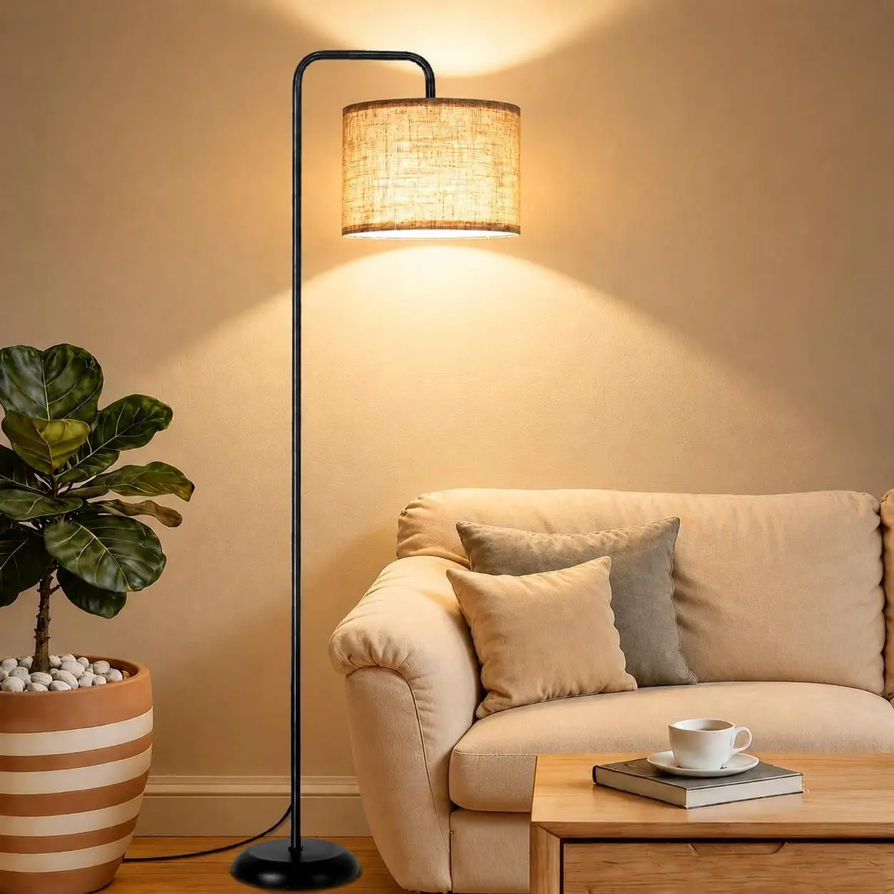 Floor Lamp for Living Room, Floor Lamp with 12W 3 Color Temperatures Bulb, Metal Standing Lamp with Extended Arm, Modern ARC Standing Lamp for Bedroom, Couch, Reading Nook, Office &Nursery, Black