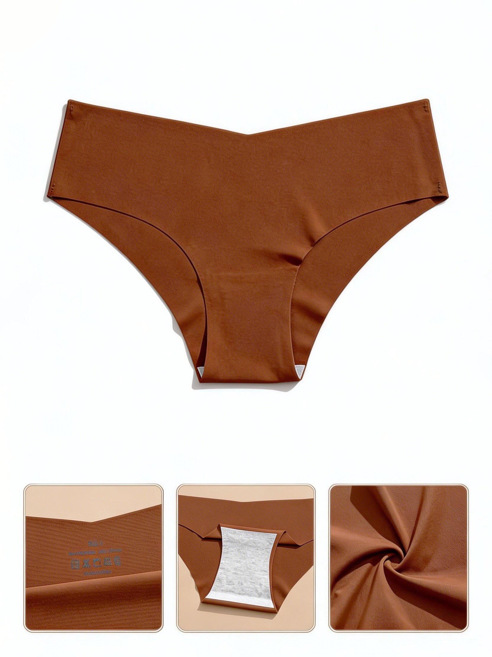 7 Pack Women's V-Waist Ice Silk Panties Seamless Boyshorts Low Rise Sexy Invisible Underwear