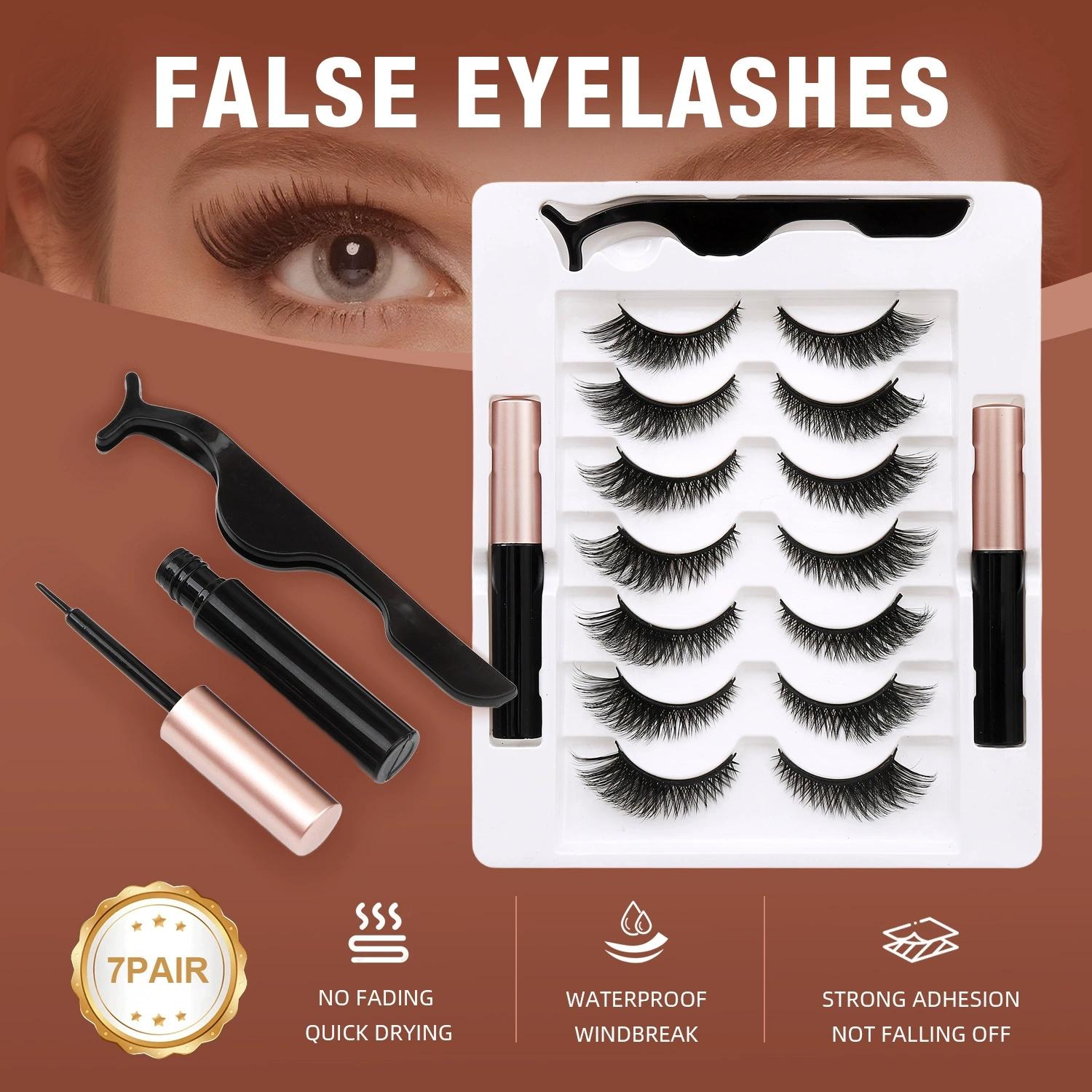Magnetic Eyelashes with Eyeliner Kit, Reusable Natural False Lashes, Waterproof Magnetic Eyeliner & False Eyelashes Set, Wispy Lashes with Applicator, No Glue False Eyelashes for Daily Makeup