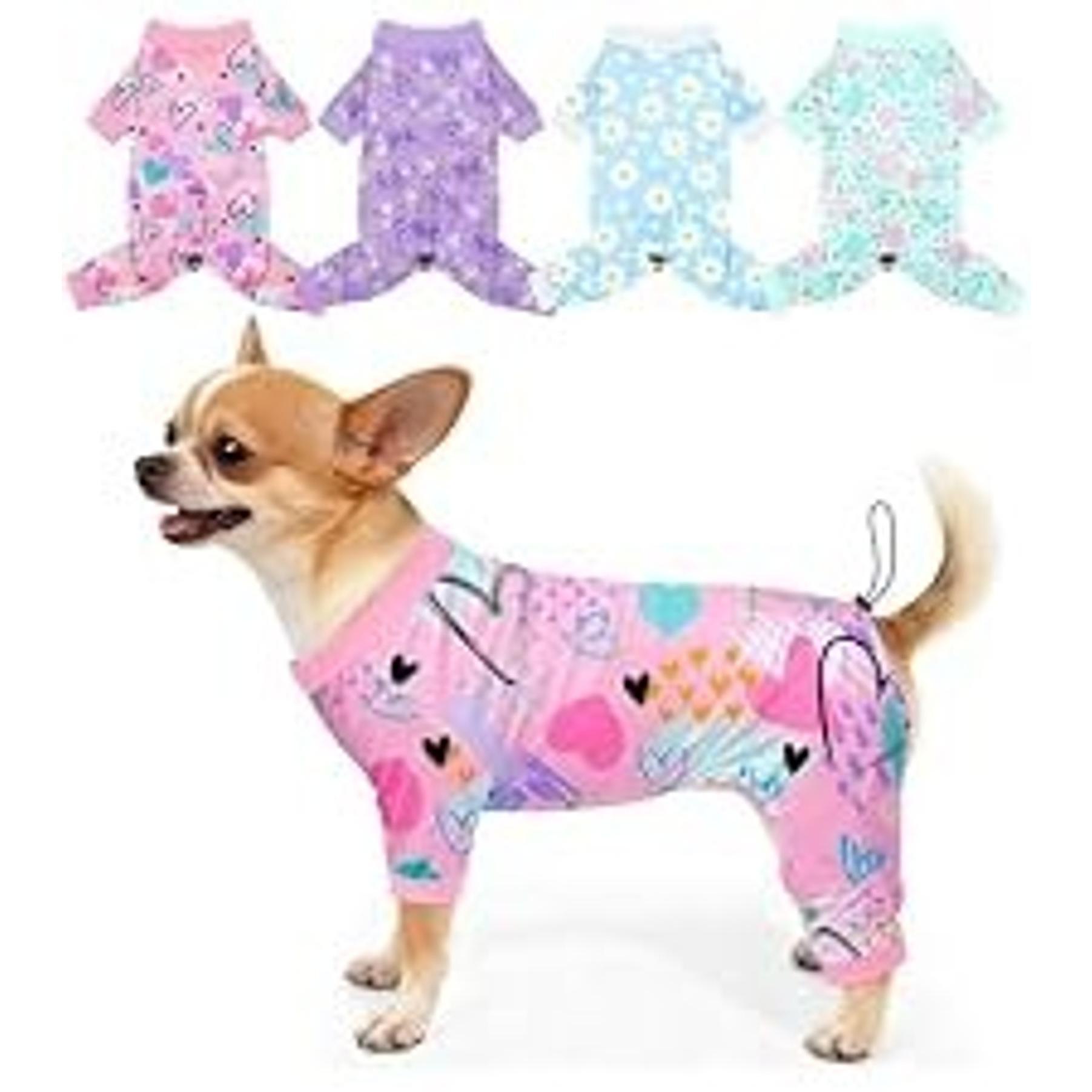 Dog Pajamas, 4 Pack Dog Recovery Suit Shedding Suit Cute Soft Puppy Clothes Dogs Pjs Onesies Jammies Adjustable Breathable & Stretchy Clothes for Small Medium Large Dogs Girl Boy Puppy-M Dog Pajamas, 4 Pack Dog Recovery Suit Shedding Suit Cute Soft Puppy Clothes Dogs Pjs Onesies Jammies Adjustable Breathable & Stretchy Clothes for Small Medium Large Dogs Girl Boy Puppy-M