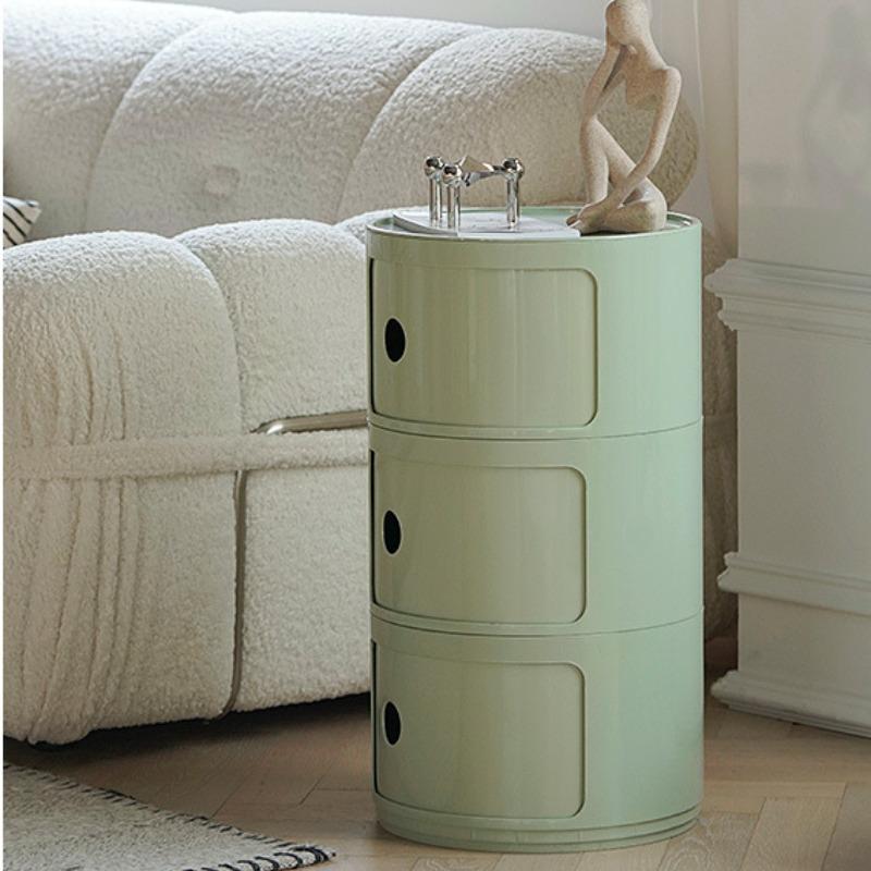 Round bedside table, creative storage cabinet, minimalist drawer storage cabinet, dormitory snack and toy organizer, multi-functional large-capacity easy assembly, ideal for bedrooms, living rooms, and dormitories—essential for small space storage at home