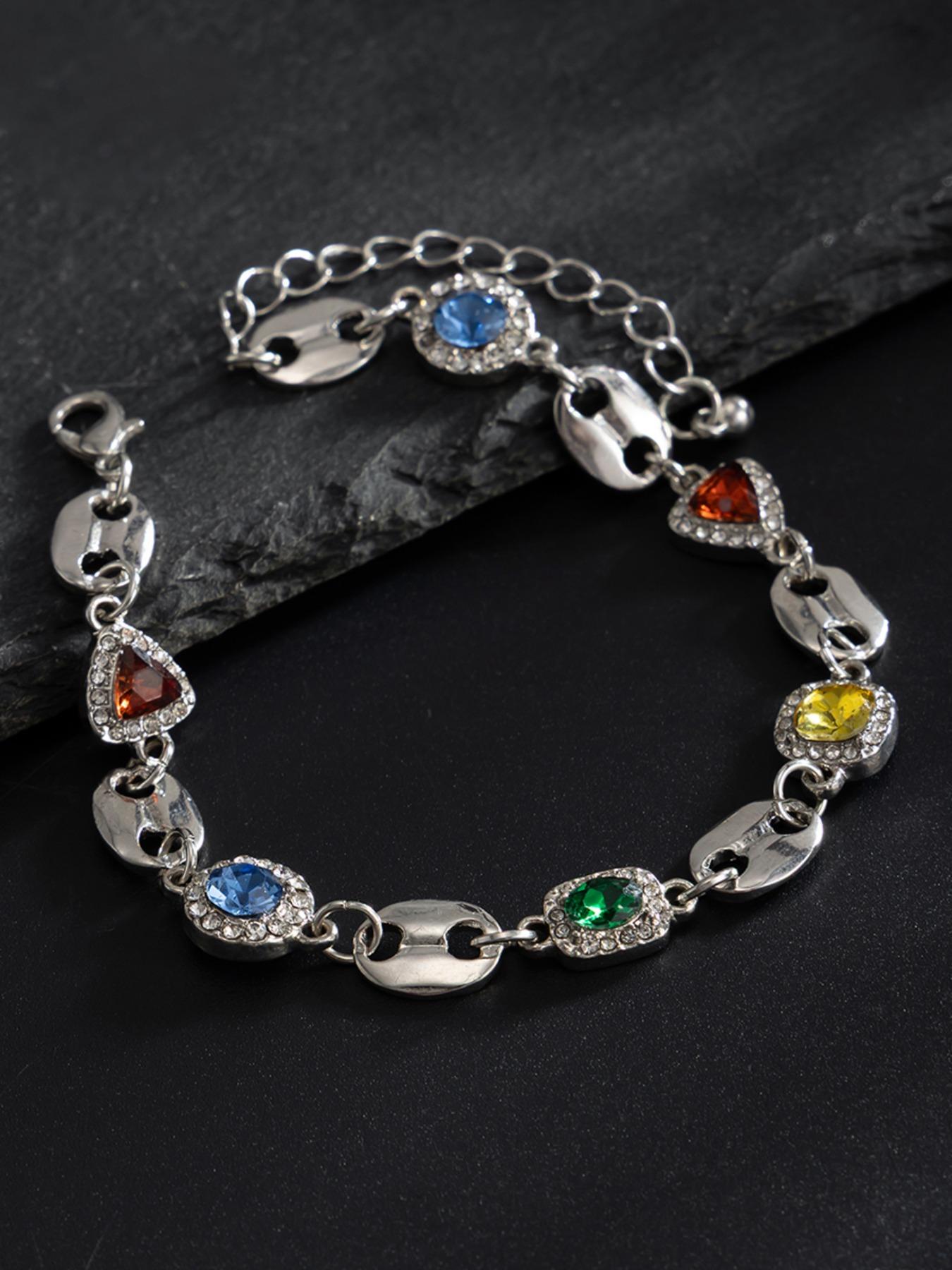Men's Colorful Gemstone Bracelet, Rhinestone Jewelry for Daily Wear, Party & Holiday Accessories, Stylish Men's Fashion Accessory