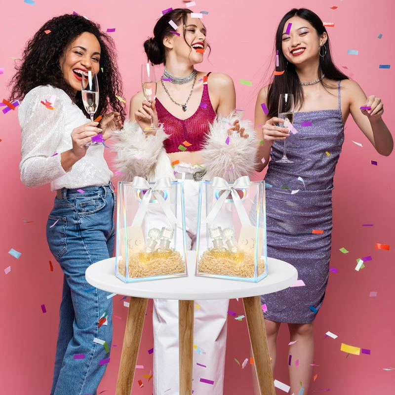 12 Pcs Valentine's Day Clear Plastic Gift Bag with Ribbon Transparent Gift Bag Wedding Gift Bag Reusable Gift Wrap Tote Waterproof Present Individual Packaging Bag for Wedding Bridal Birthday Baby Shower Summer Christmas Party