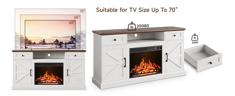 【Include 23" Electric Fireplace】ONBRILL 63"/70" Gorgeous Fluted Fireplace TV Stand for TVs up to 70", Modern Entertainment Center with Power Outlet , TV Media Console with Storage for Living Room, Bedroom Furniture,Christmas Gift
