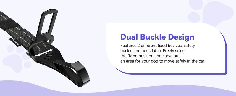 Pawaboo 2Pack Dog Seatbelt for Car, 3-in-1 Dog Car Seat Belt Bungee, Shockproof Dog Tether for Car with Buckle & Hook Latch, Adjustable Reflective Dog Car Harness Leash with 360° Lockable Buckle