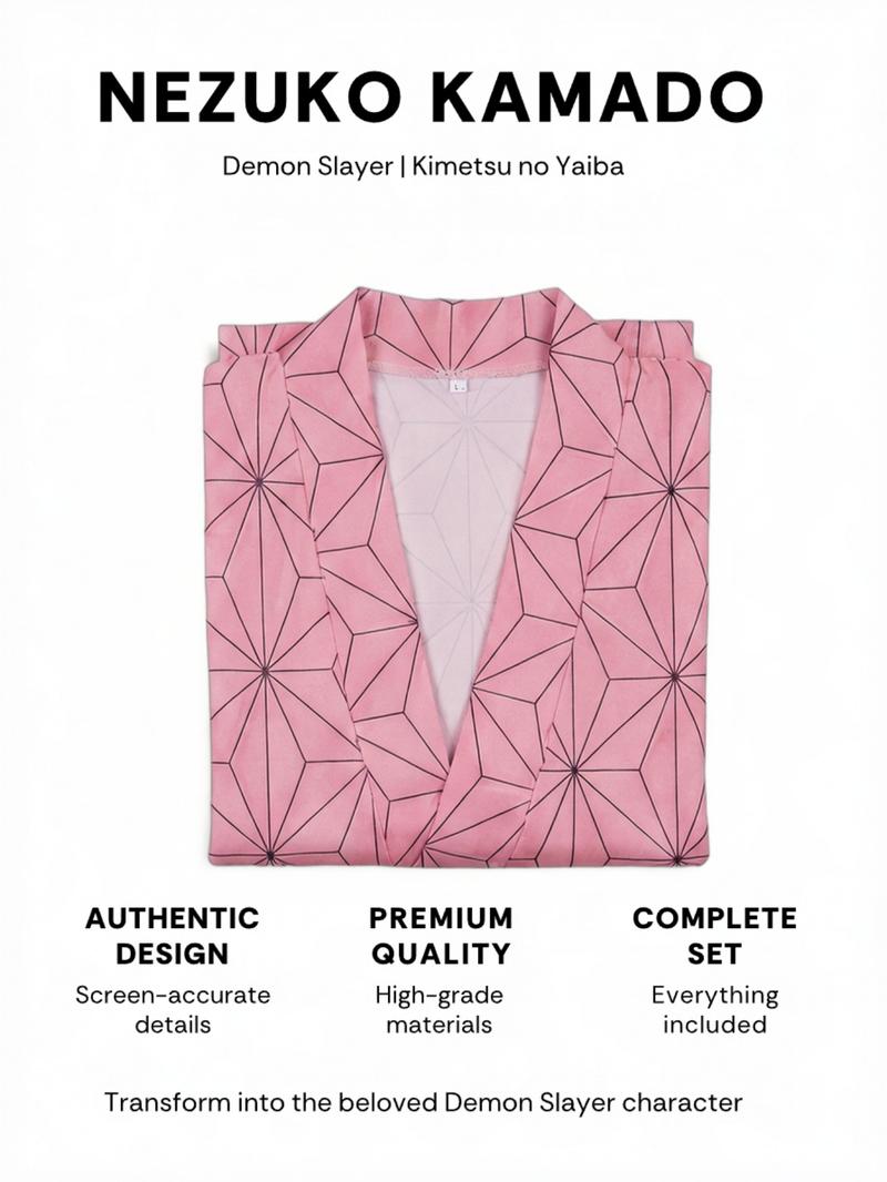 Demon Slayer Nezuko Cosplay Costume Set, Complete Anime with Kimono Bamboo Props, Halloween Cosplay for Women Demon Slayer Nezuko Cosplay Costume Set, Complete Anime with Kimono Bamboo Props, Halloween Cosplay for Women