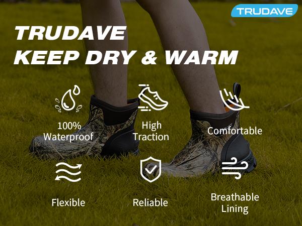 Men's Waterproof Rubber Work Boots, Ankle Rubber Camp Rain Boots Garden Shoes for Mud Snow Farm & Hunting Hiking Fishing Farming Working Outdoor Camo