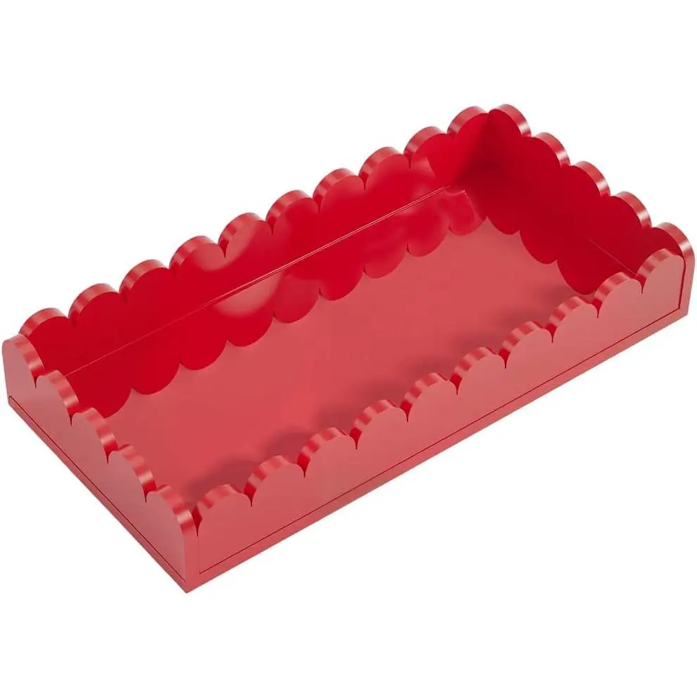 CREATCABIN Bathroom Vanity Tray for Counter Red Decorative Acrylic Tray Rectangle Sponge Soap Holder Kitchen Sink Organizer Plate for Toilet Tank Makeup Perfume Jewelry Home Decoration 10x20x3cm