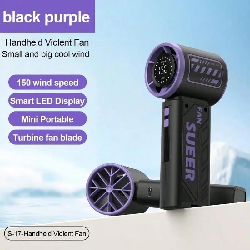 USB Rechargeable Portable Handheld Fan Powerful Mini Turbo Fan Adjustable Speed 1-100 LED Digital Display Lightweight Easy to Carry for Outdoor Indoor Camping Office Home Use  Selfie