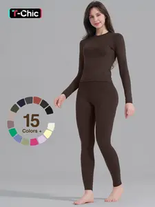 Women's High-Waisted 25'' Inseam Sporty Leggings Set, Long Sleeve Top & Yoga Pants, Elastic Fabric Comfortable Workout Set, Yoga Gym Outfits, Ideal for Gym & Daily Wear, High Stretch Sporty