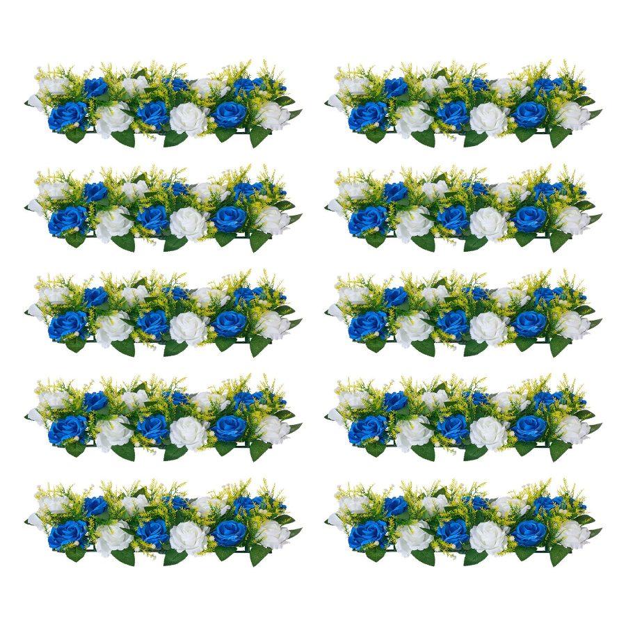 VEVOR Flower Ball Arrangement Bouquet 10 PCS, 19.6x 8.6 Inch Artificial Flower Balls Wedding Table Centerpieces, Faux Rose Arrangements for Wedding Centerpiece Home Decoration, Blue and White Roses