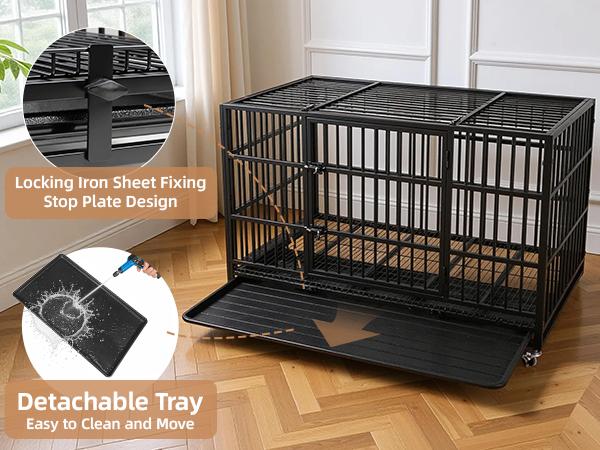 48” Heavy Duty Indestructible Dog Crate, High Anxiety Dog Crate, Escape Proof Dog Cage Kennel with 4 Lockable Wheels, Double Sturdy Locks, Double Door and Removable Tray Design, for Large Dogs 48” Heavy Duty Indestructible Dog Crate, High Anxiety Dog Crate, Escape Proof Dog Cage Kennel with 4 Lockable Wheels, Double Sturdy Locks, Double Door and Removable Tray Design, for Large Dogs
