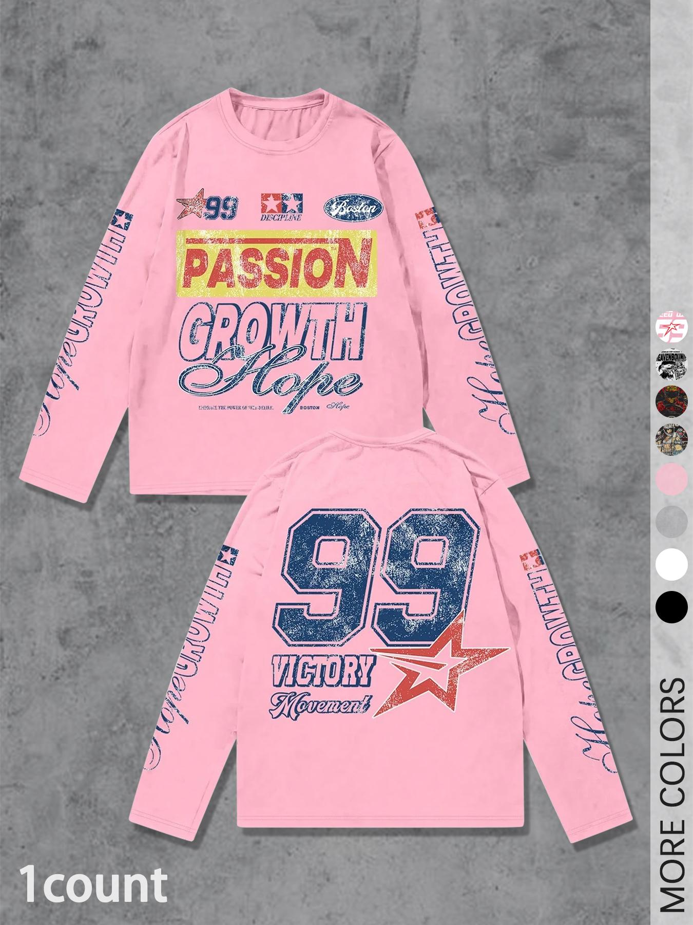 Men's Letter ＆ Number Print Long Sleeve Tee, Regular Fit Casual Street T-shirt for Daily Wear, Men's Top for All Seasons