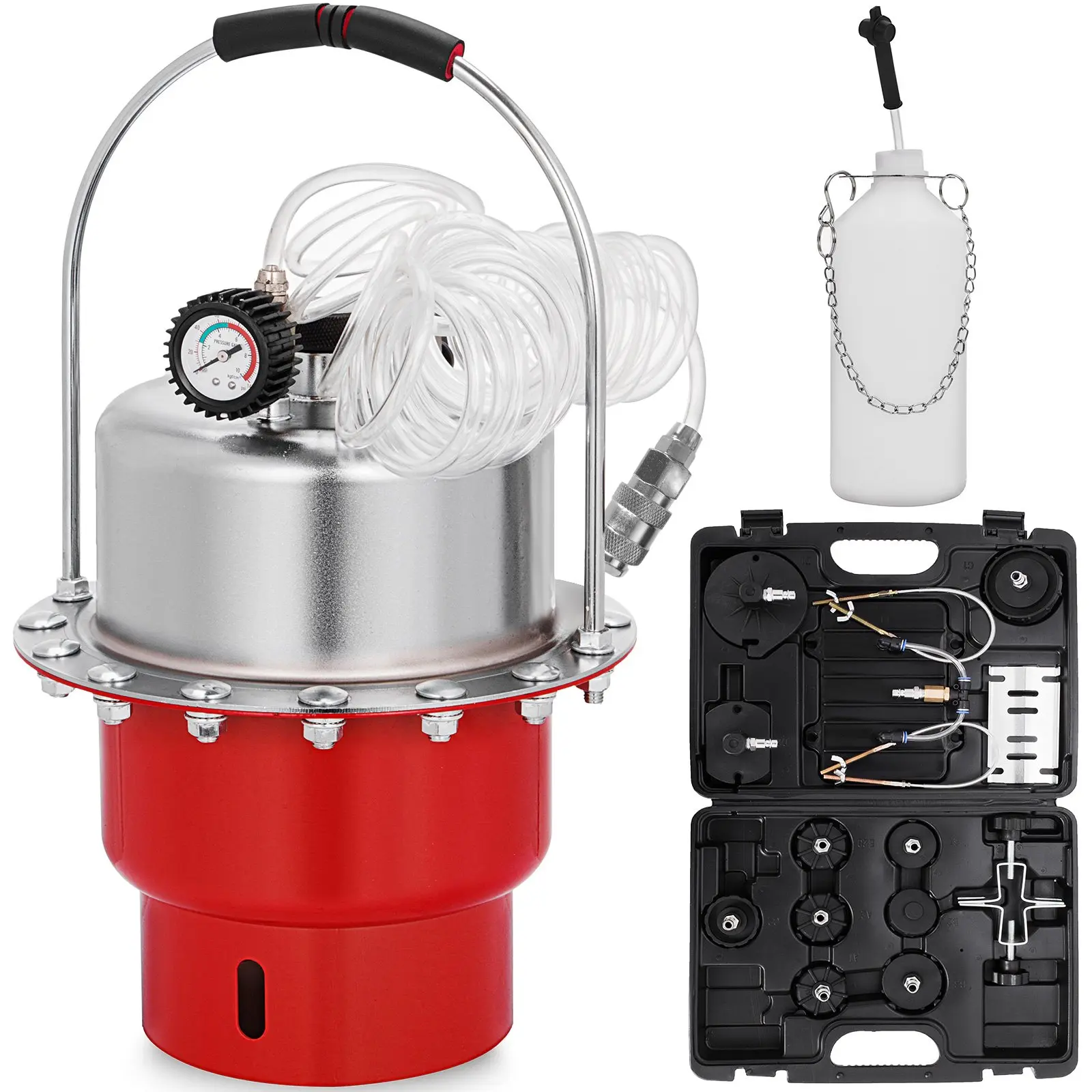 Pneumatic Air Pressure Bleeder Tool Kit with 5L Capacity, Steel Construction, Pressure Gauge for Garage Workshop Mechanics
