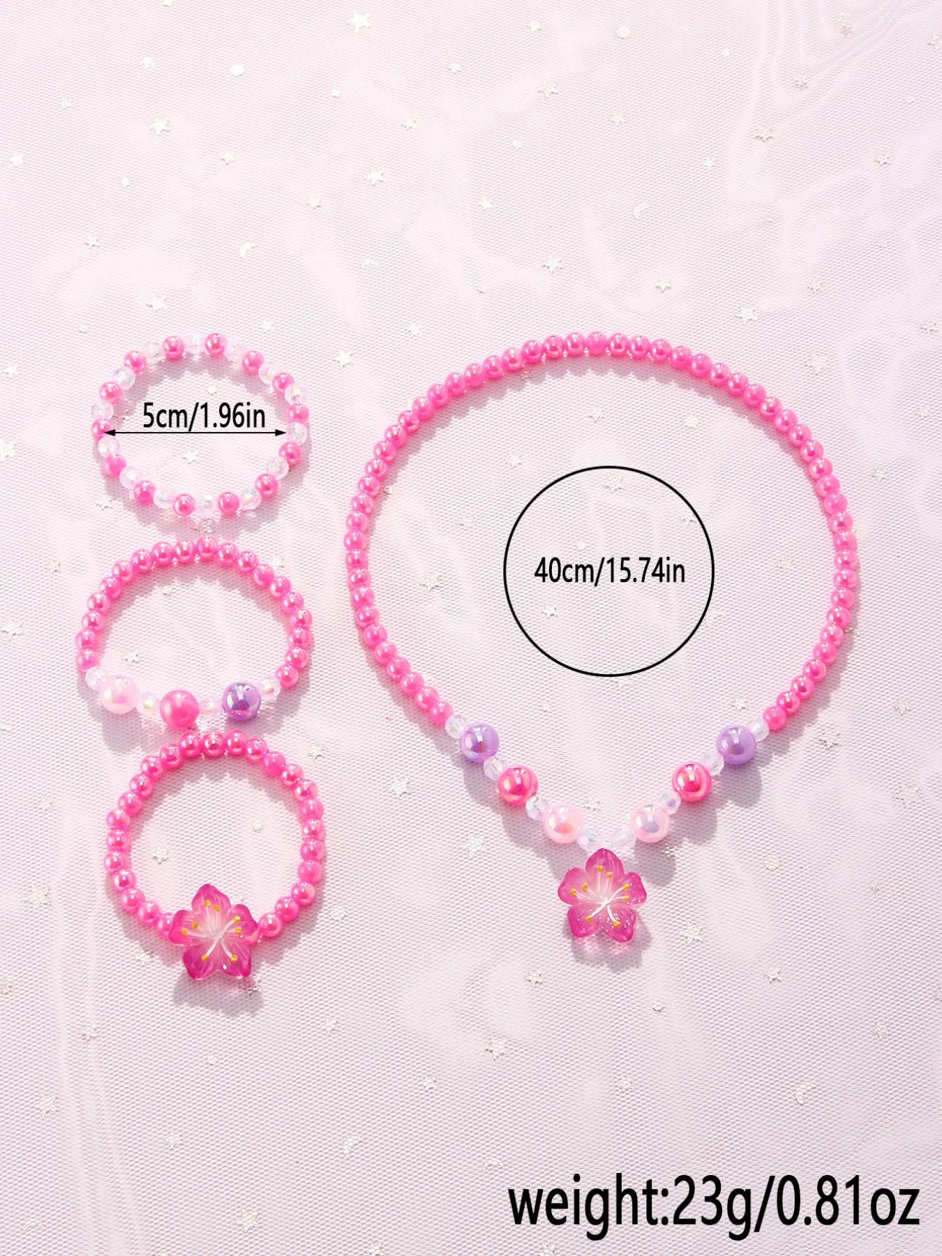 4pcs/set Acrylic Flower Pendant Necklace Bracelet Set, Cute Jewelry for Girls, Birthday Party Gift, All Seasons Wear