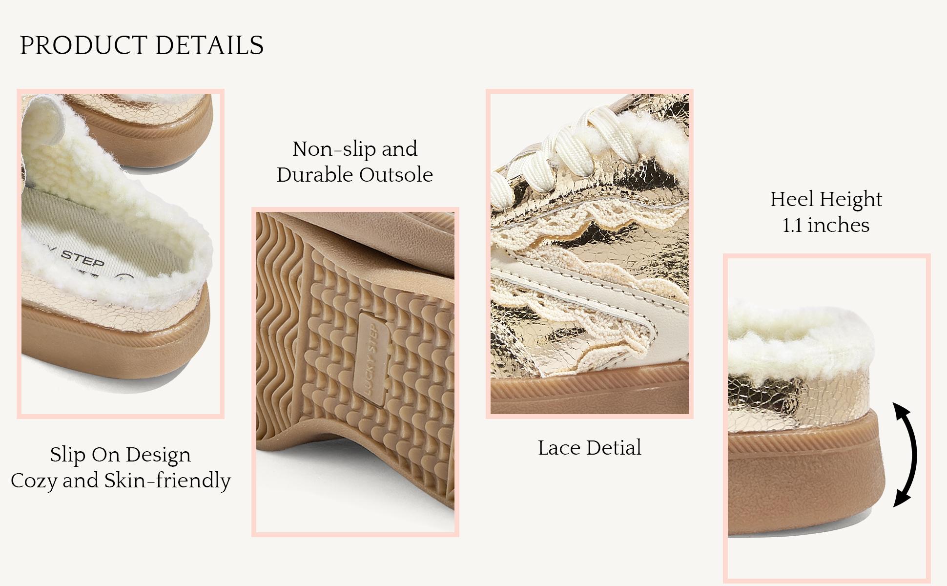 LUCKY STEP Women's Mule Fashion Sneakers Slip On Backless Walking Shoes Winter Retro Comfy Casual Suede PU Material Soft Lining Non-slip Outsole