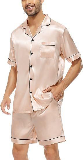 Women's & Men's Matching Satin Pajama Set, Short Sleeve Lounge Wear, Comfortable Couple Nightwear for Valentine's Day, Anniversary, Homewear