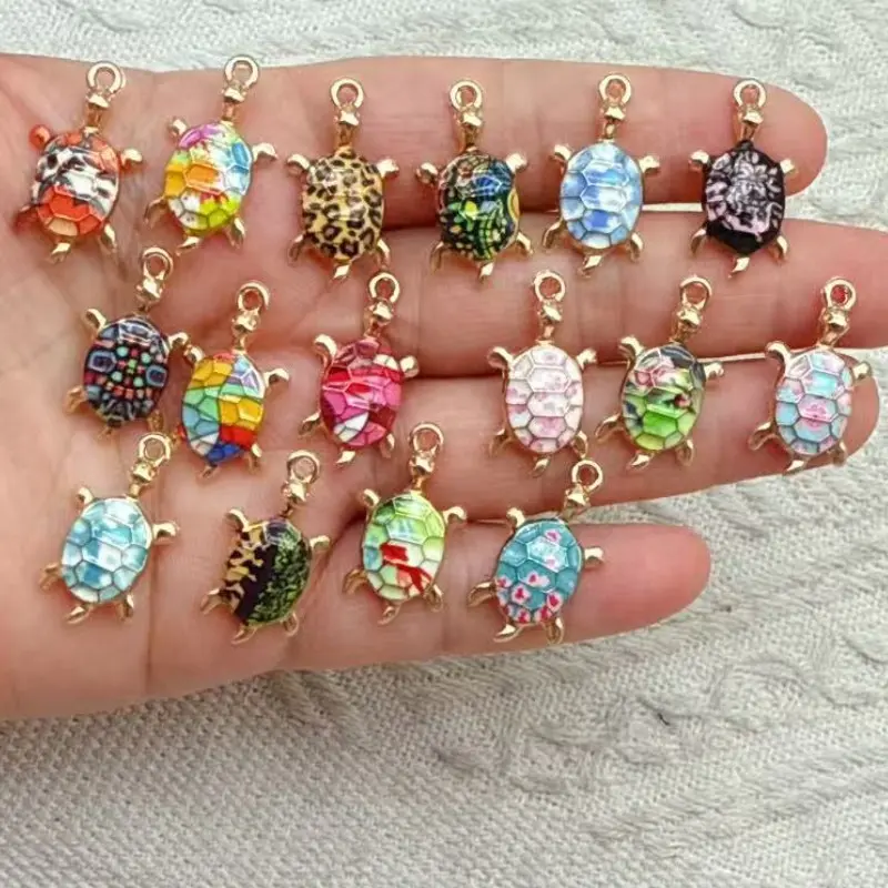 30pcs Alloy Metal Oil Drip Art Turtle Form Add-On Pendants for Bracelets and Earrings