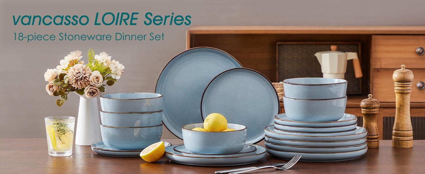 vancasso Loire 16/18-Piece Stoneware Dinner Set for 4/6 People, Dinnerware Sets with Plates and Bowls, Scratch Resistant Dinner Service Set for Family or Restaurants, Dishwasher and Microwave Safe Kitchen Home Tableware Ceramics