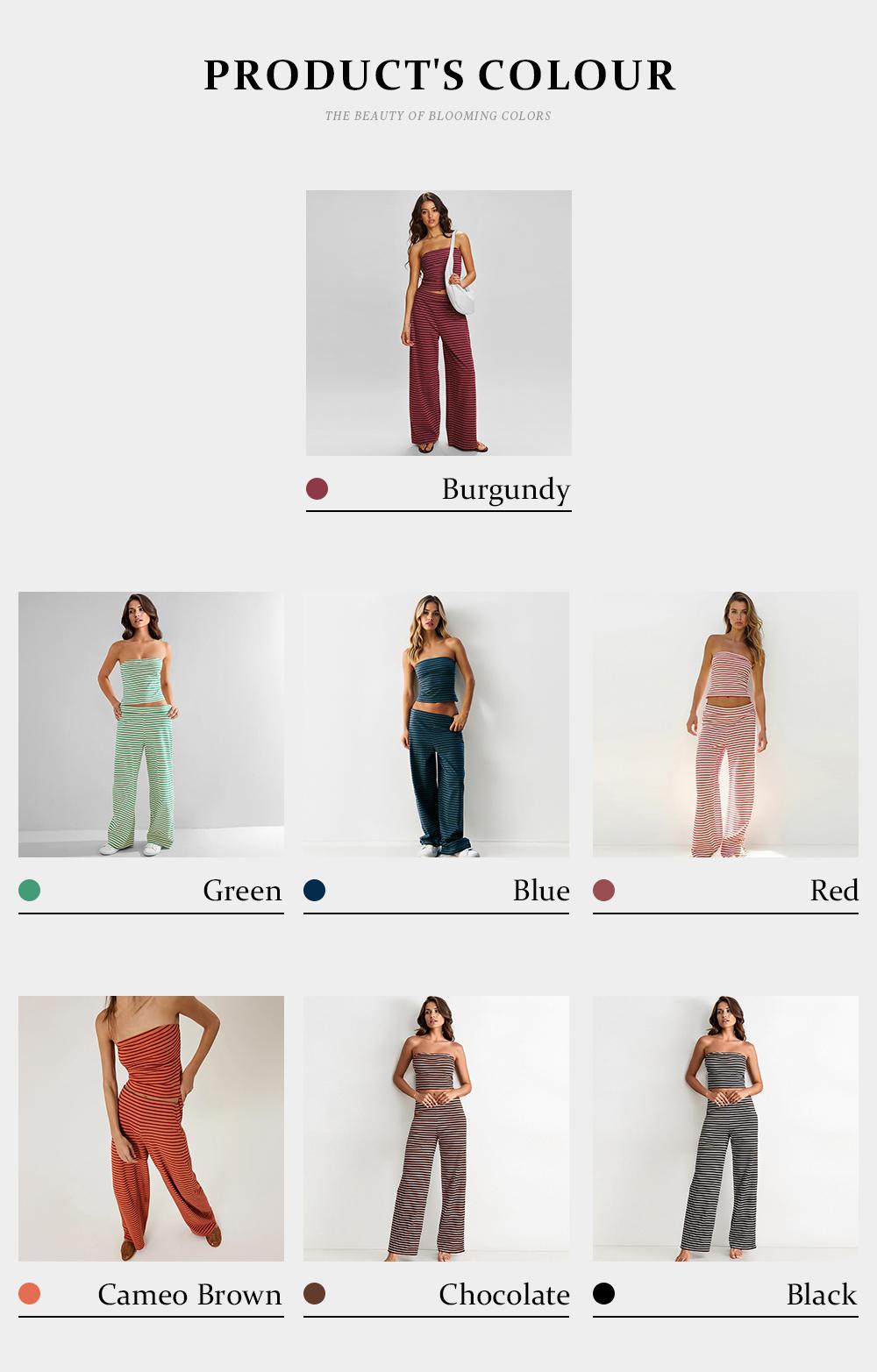 KatchMe Women's Chic Color Matching Stripe Slim Tube Top & Low-Rise Wide Leg Trousers Co-ord, Soft Spring & Summer Holiday Outfits, Comfortable Womenswear KatchMe Women's Chic Color Matching Stripe Slim Tube Top & Low-Rise Wide Leg Trousers Co-ord, Soft Spring & Summer Holiday Outfits, Comfortable Womenswear