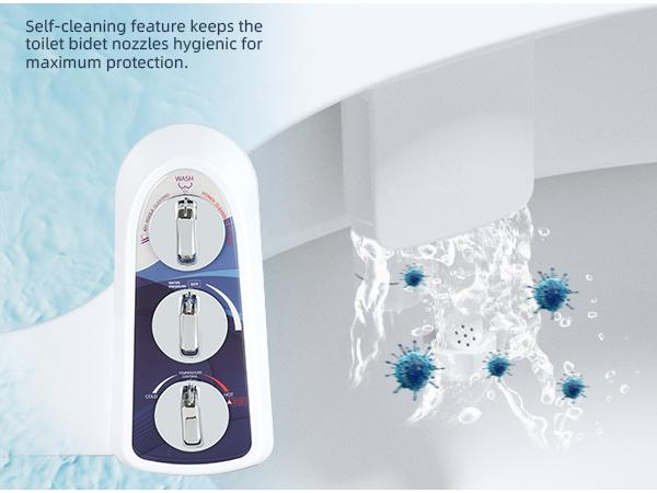 Hibbent Bidet Attachment for Toilet with Self Cleaning Dual Nozzle, Hot and Cold Water Spray Non-Electric Mechanical Toilet Seat Bidet for Rear or Female Washing Sanitizing, Blue