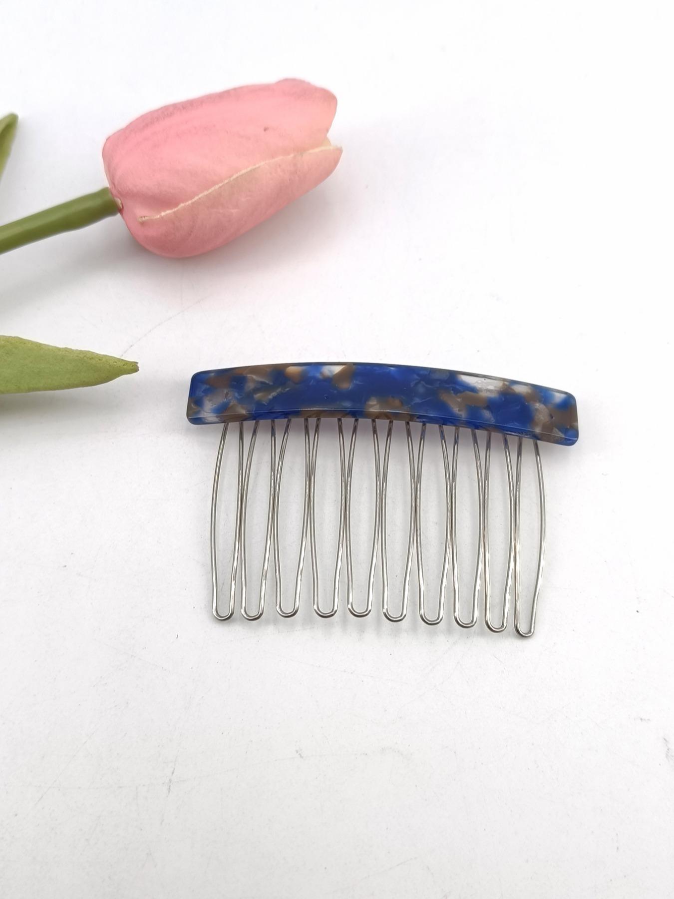 1PC 7.5cm Square 10-Tooth Acetate Hair Comb, Metal Material, Easy to Wear, Gentle on Hair, Vintage Elegant Style, Perfect for Daily Use