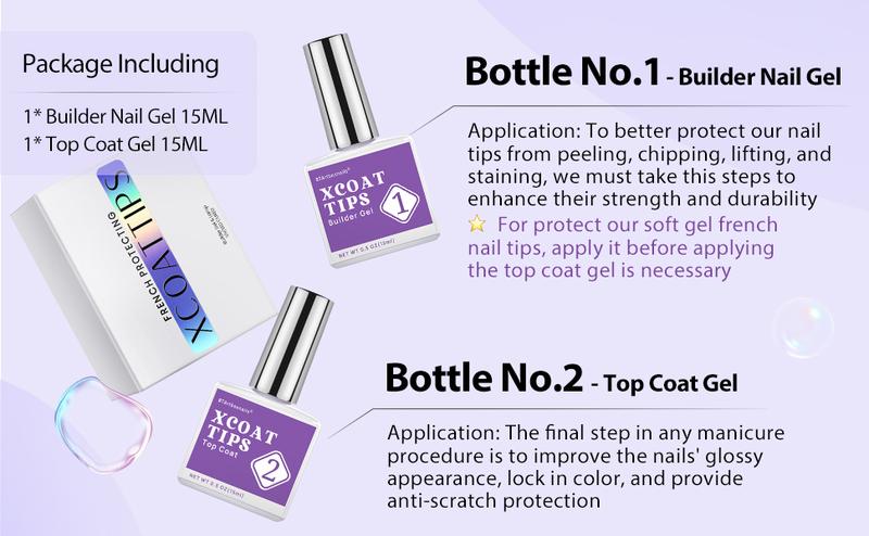 btartboxnails XCOATTIPS French Protecting DUO builder gel and top coat set to Protect French XCOATTIPS, No More French Tips Area chipping