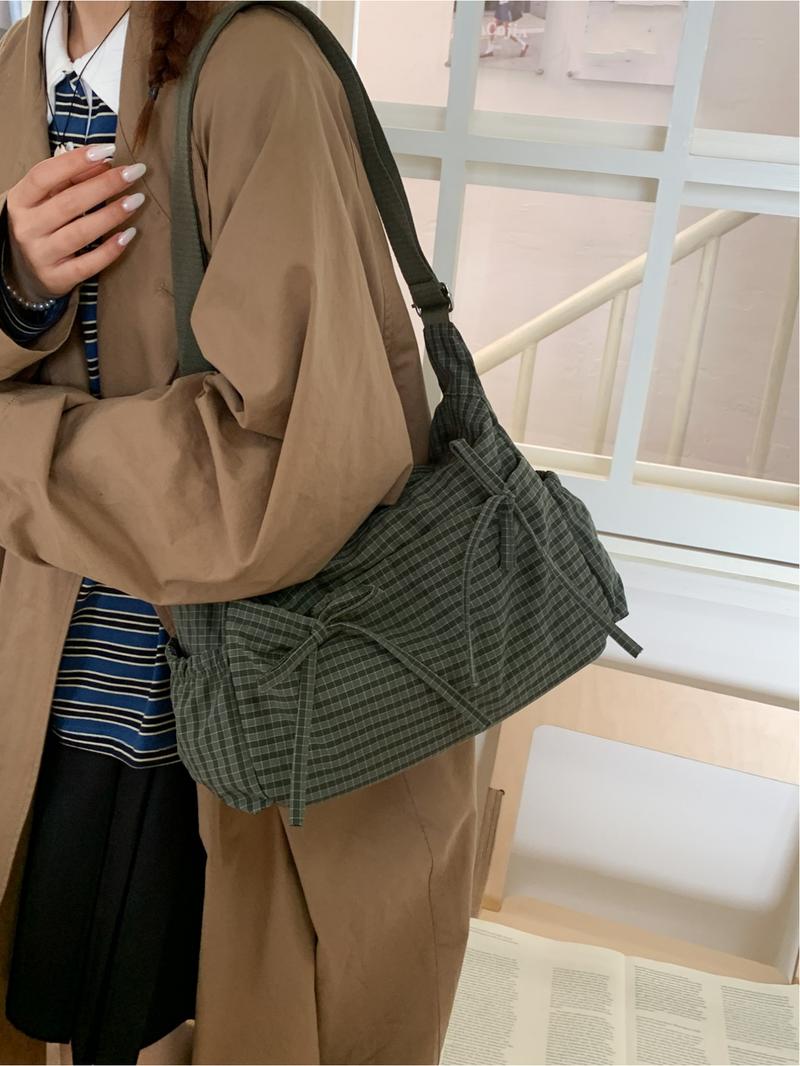 Casual versatile checkered striped pattern women's shoulder bag, large capacity, portable crossbody bag, adjustable shoulder strap, Crossbody Tote Bag